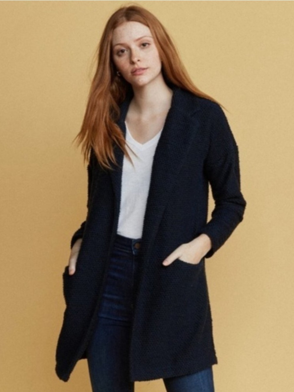 Marine Layer Birdseye Coatigan Navy Open-Front Textured Jacket, lightly worn - Picture 7 of 7